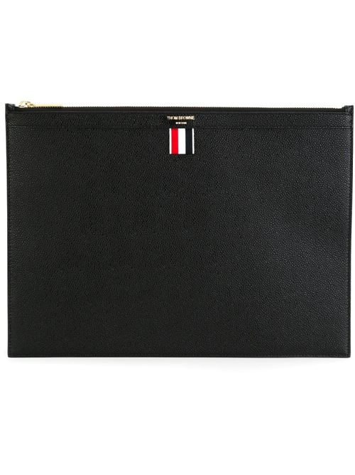 Black leather logo pouch THOM BROWNE | MAC021L00198001